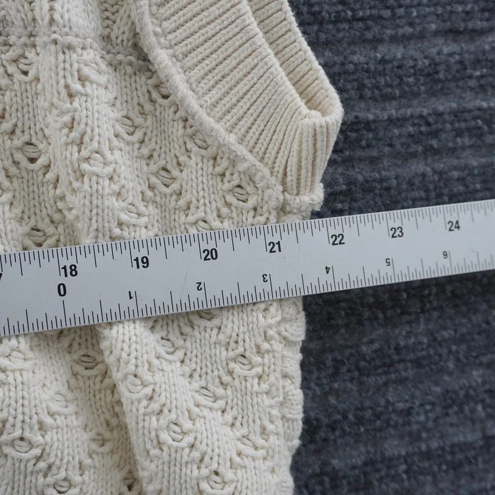 Free People Sweater Vest Womens Size M Ivory Patchwork Cable Knit Relaxed Fit